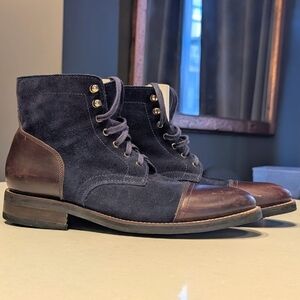 Thursday Boot Company - Captain - Navy Suede and Brown Leather Men's Boots - 11